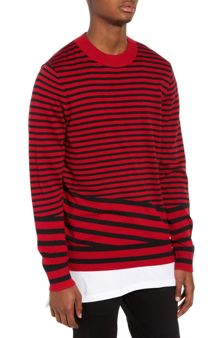 Men's The Rail Asymmetrical Stripe Longline Sweater, Size - Red