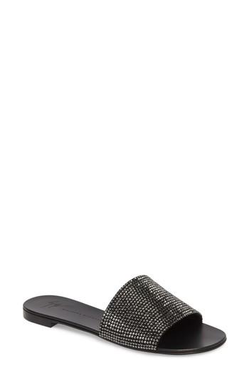 Women's Giuseppe Zanotti Crystal Embellished Slide Sandal M - Black