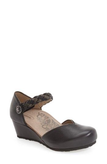 Women's Aetrex 'mia' Braid Strap Wedge Eu - Black