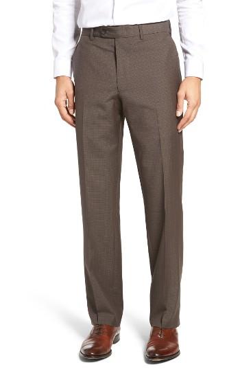 Men's Jb Britches Flat Front Plaid Wool Trousers R - Beige