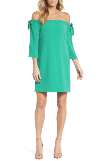 Women's Charles Henry Tie Sleeve Off The Shoulder Shift Dress, Size - Green