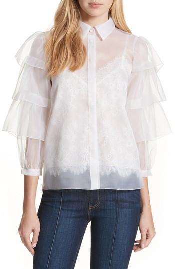 Women's Alice + Olivia Mary Alice Tiered Sleeve Silk Blouse - White