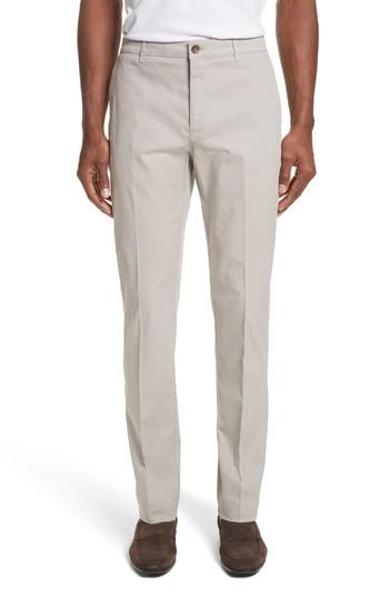 Men's Canali Flat Front Stretch Solid Cotton Trousers R Eu - Grey