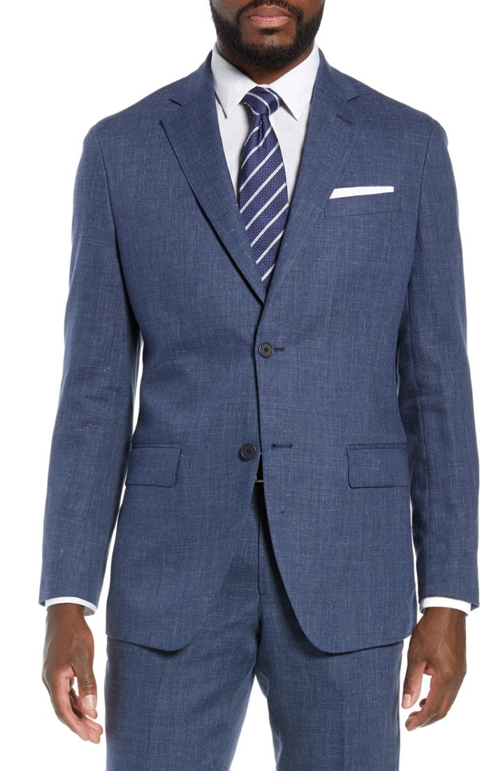 Men's Nordstrom Men's Shop Melange Linen Blazer S - Blue