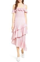Women's Chelsea28 Ruffle Smocked Cold Shoulder Dress, Size - Red