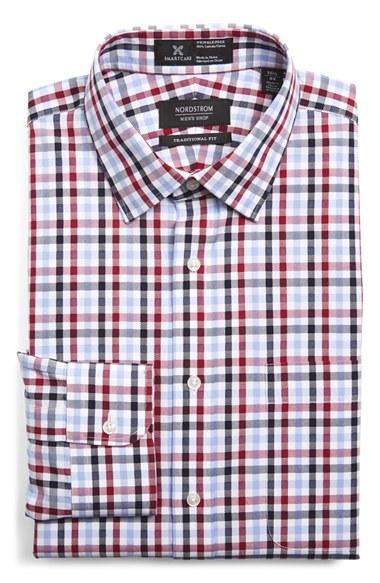 Men's Nordstrom Men's Shop Smartcare(tm) Traditional Fit Plaid Dress Shirt 34 - Red