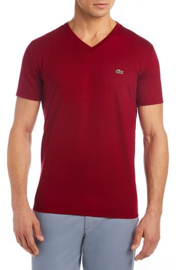 Men's Lacoste V-neck Cotton T-shirt (xs) - Red