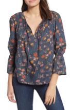 Women's Lucky Brand Floral Bell Sleeve Peasant Blouse - Blue/green