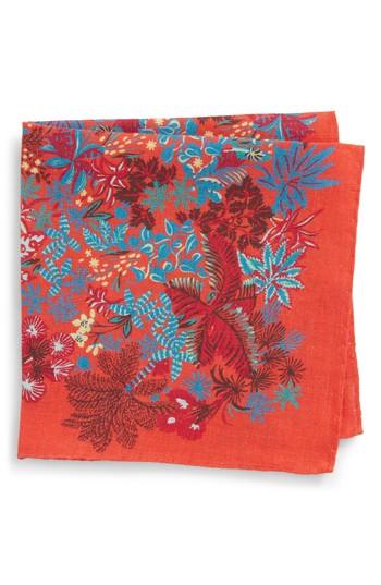 Men's Bonobos Coral Reef Floral Linen Pocket Square, Size - Orange