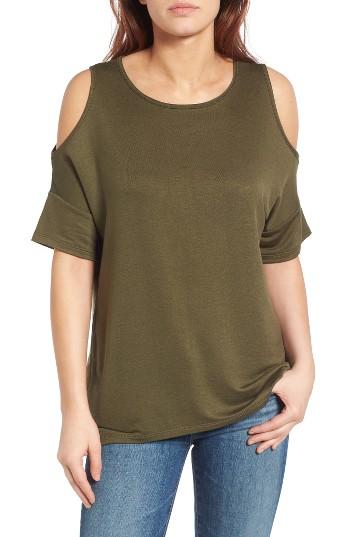 Women's Bobeau High/low Cold Shoulder Sweatshirt - Green