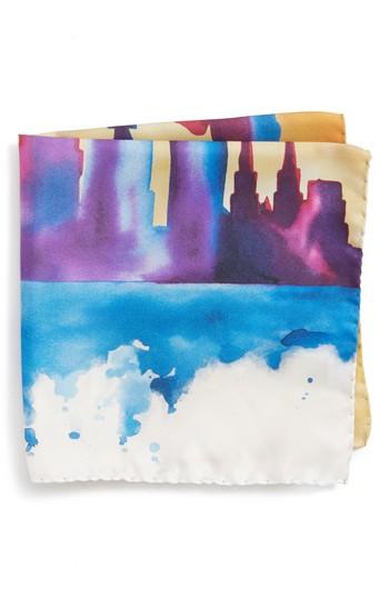 Men's Eton New York Skyline Silk Pocket Square, Size - Orange