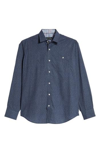 Men's Bugatchi Classic Fit Melange Sport Shirt - Blue