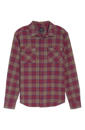 Men's Rvca 'that'll Work' Trim Fit Plaid Flannel Shirt - Red