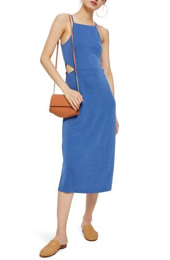Women's Topshop Cutout Side Midi Slipdress Us (fits Like 14) - Blue
