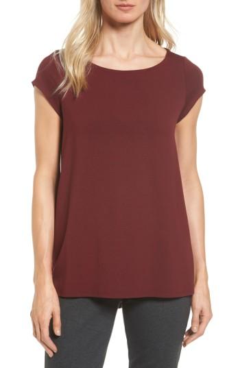 Women's Eileen Fisher Bateau Neck High/low Tee, Size - Red