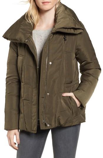 Women's Dkny Prato Twill Wide Hood Puffer Coat - Green