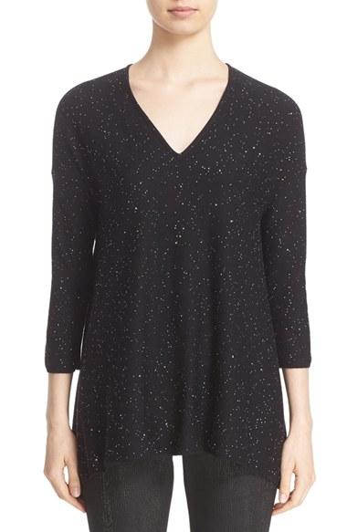 Women's St. John Collection Bristol Sequin Embellished Wool Blend Sweater, Size - Black