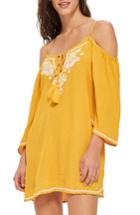 Women's Topshop Embroidered Cold Shoulder Shift Dress - Yellow