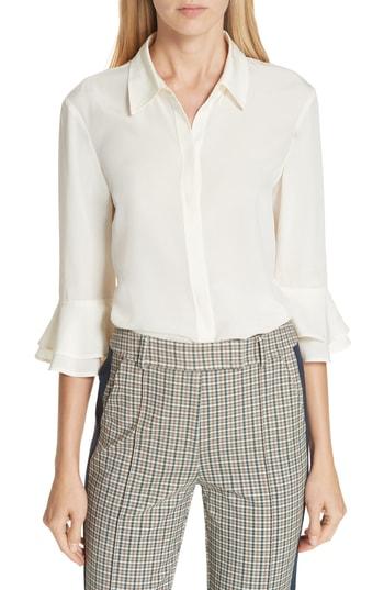 Women's Tory Burch Arianne Ruffle Cuff Silk Shirt - Ivory