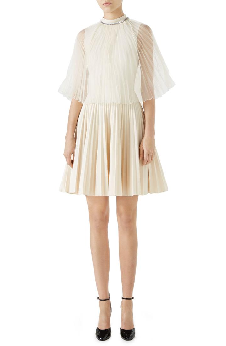 Women's Gucci Chiffon Cape Pleated Dress
