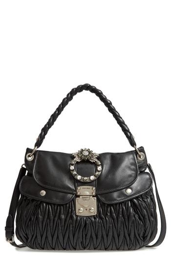 Miu Miu Matelasse Lambskin Leather Shoulder Bag - Black