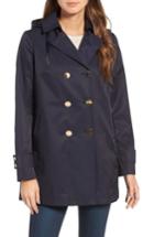 Petite Women's Tahari Pleat Back Hooded Trench Coat P - Blue