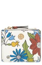 Women's Tory Burch Mini Robinson Floral Leather Wallet - White
