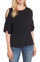 Women's Caslon Cold Shoulder Flutter Sleeve Top - Black