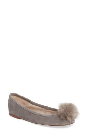 Women's Sam Edelman Farina Flat With Faux Fur Pompom M - Grey