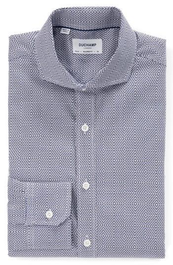 Men's Duchamp Trim Fit Geometric Dress Shirt .5 - 32/33 - Blue