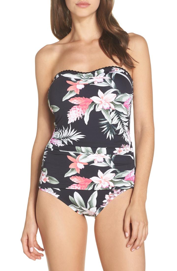 Women's Tommy Bahama Ginger Flowers Bandeau One-piece Swimsuit - Black