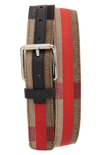 Men's Burberry Roller Buckle Woven Belt 0 Eu - Military Red/ Classic