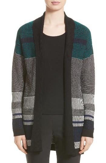Women's St. John Collection Engineered Inlay Stitch Knit Cardigan, Size - Grey