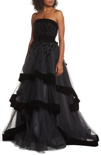 Women's Mac Duggal Velvet Trim Strapless Ballgown - Black