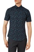 Men's Topman Muscle Fit Bug Print Shirt, Size - Blue