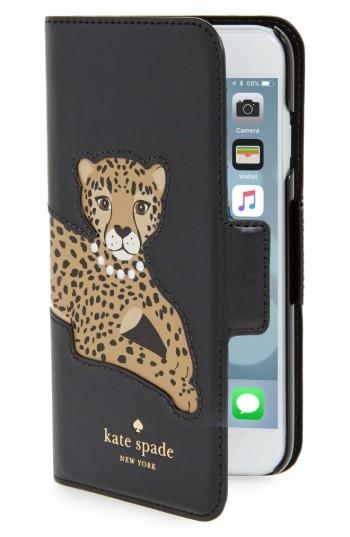 Kate Spade New York Cheetah Applique Iphone 7/8 Folio Case - Black
