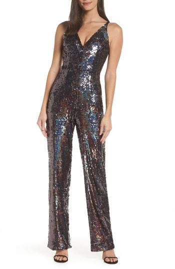 Women's Dress The Population Charlie Sequin Jumpsuit, Size - Black