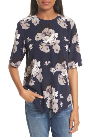 Women's Theory Antazie Floral Crepe De Chine Top, Size - Blue