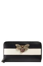 Women's Gucci Bee Leather Zip-around Wallet - Black
