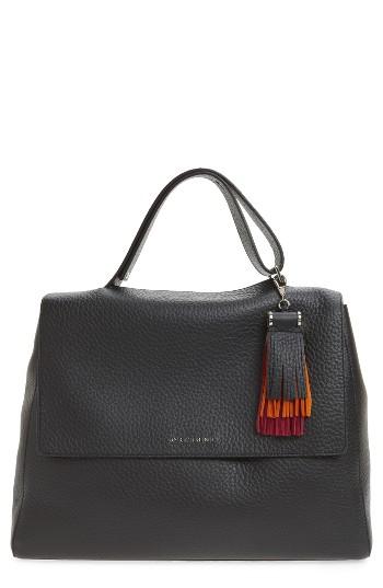 Orciani Double Leather Top Handle Satchel & Tassel Bag Charm - Black