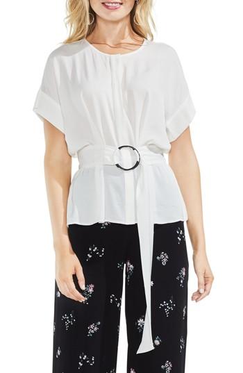 Women's Vince Camuto Hammered Satin Belted Blouse, Size - White