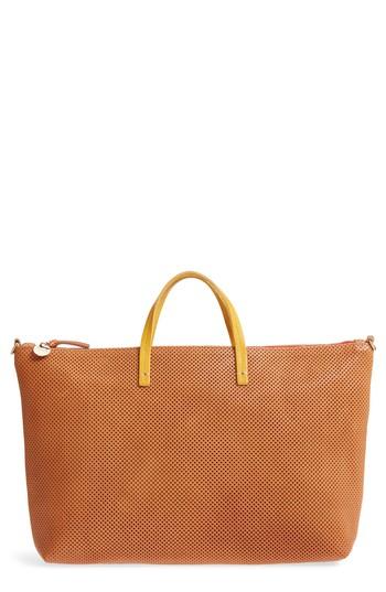 Clare V. Perforated Leather Tote - Brown