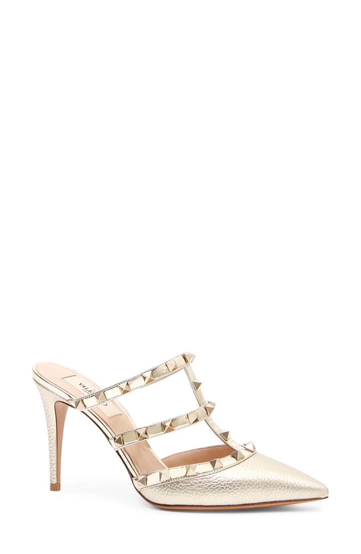 Women's Valentino Garavani Rockstud Cage Mule .5us / 35.5eu - Metallic