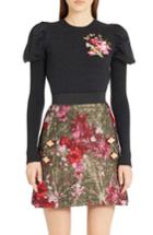 Women's Dolce & Gabbana Embroidered Wool Puff Sleeve Sweater - Grey