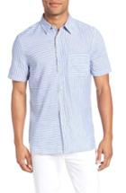 Men's French Connection Stripe Chambray Cotton & Linen Sport Shirt - Blue