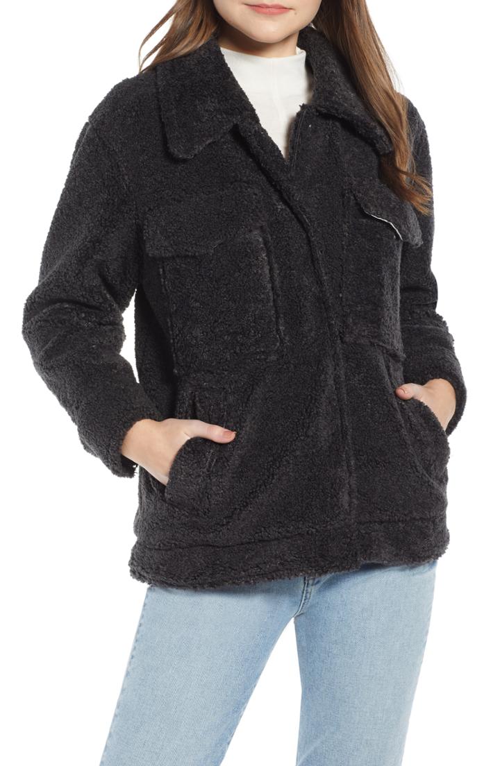 Women's Something Navy Faux Shearling Jacket - Grey