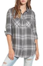 Women's Bp. Oversize Flannel Shirt, Size - Grey
