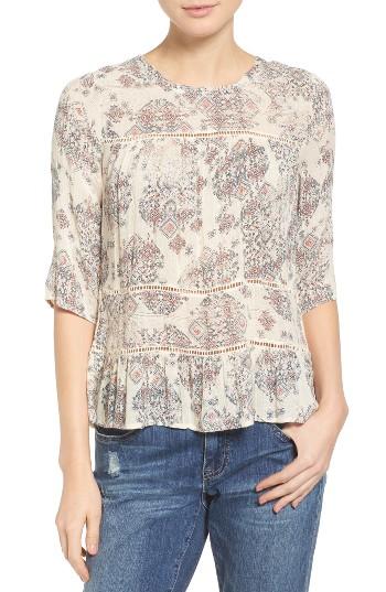 Women's Lucky Brand Button Back Ruffle Hem Print Top