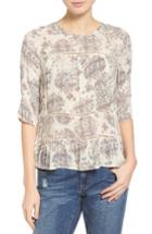 Women's Lucky Brand Button Back Ruffle Hem Print Top
