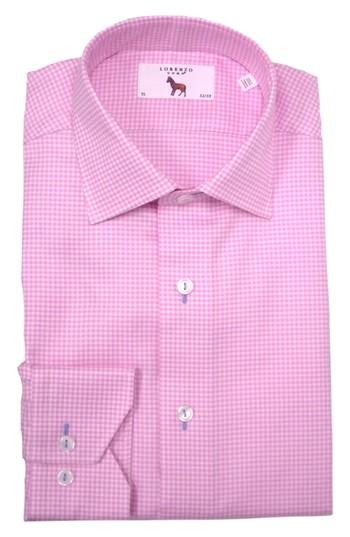 Men's Lorenzo Uomo Trim Fit Textured Gingham Dress Shirt - 32 - Pink